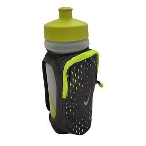 Nike Stride Handheld Water Bottle 22oz Neon Green Pocket Sleeve w Zipper Pouch